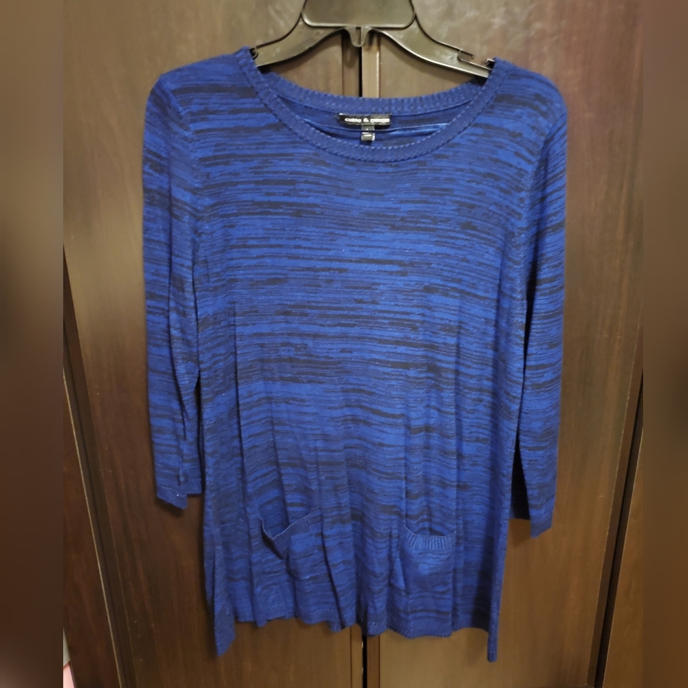 Cable & Gauge Blue Sweater Blouse Size Large